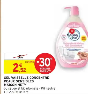 Intermarché Maison net gel vaisselle concentré peaux sensibles offre