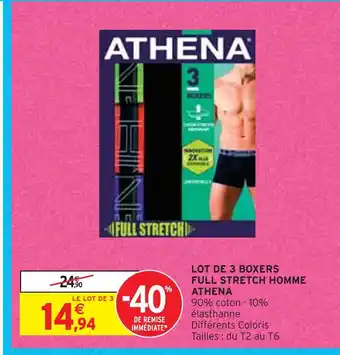 Intermarché Athena lot de 3 boxers full stretch homme offre