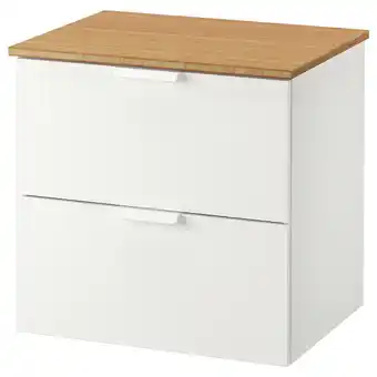 Godmorgon / tolken meuble lavabo 2tir, blanc/bambou, 62x49x60 cm