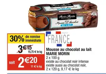 Cora x Carrefour Marie morin mousse au chocolat au lait offre