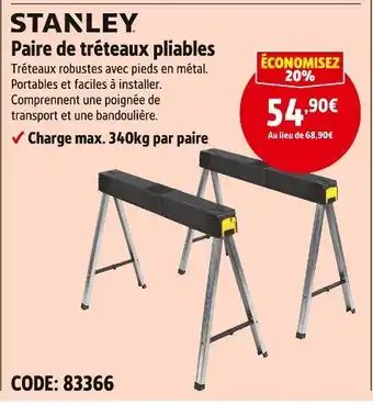 Screwfix Stanley paire de tréteaux pliables offre