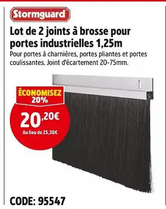 Screwfix Stormguard lot de 2 joints à brosse pour portes industrielles 1,25m offre