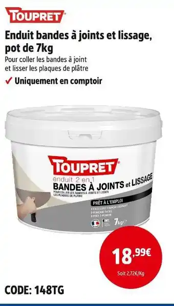 Screwfix Toupret enduit bandes à joints et lissage, pot de 7kg offre