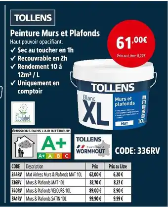 Tollens peinture murs et plafonds