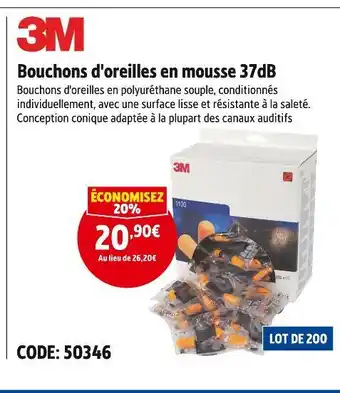 3m bouchons d'oreilles en mousse 37db
