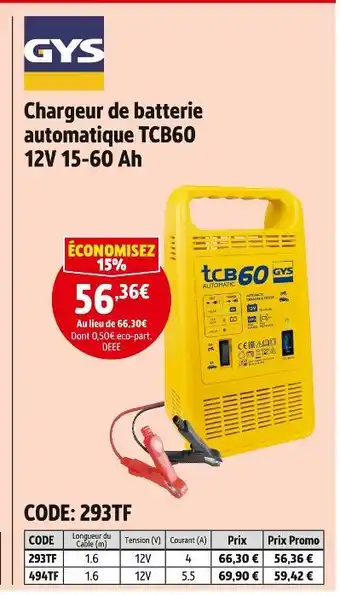 Screwfix Gys chargeur de batterie automatique tcb60 12v 15-60 ah offre