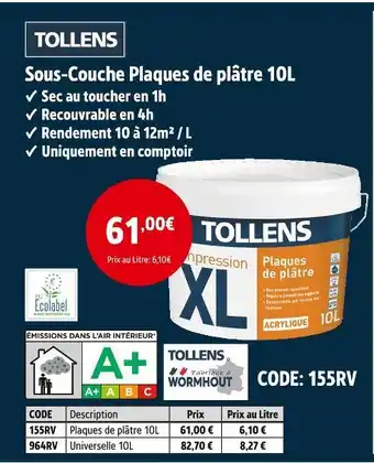 Screwfix Tollens sous-couche plaques de plâtre 10l offre