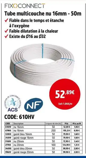 Screwfix Fixoconnect tube multicouche nu 16mm - 50m offre