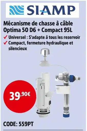 Screwfix Siamp mécanisme de chasse à câble optima 50 d6 + compact 95l offre