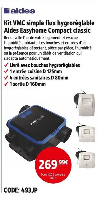 Screwfix Aldes kit vmc simple flux hygroréglable easyhome compact classic offre