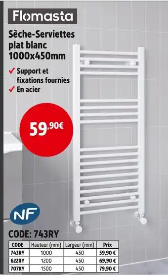 Screwfix Flomasta sèche-serviettes plat blanc 1000x450mm offre