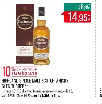 Match Glen turner highland single malt scotch whisky offre