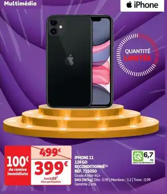 Auchan IPHONE 11 128 GO RECONDITIONNÉ offre