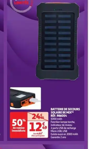 Auchan BATTERIE DE SECOURS SOLAIRE BE MIX offre
