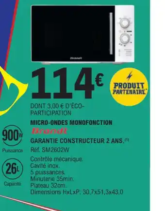 E.Leclerc MICRO-ONDES MONOFONCTION Brandt offre