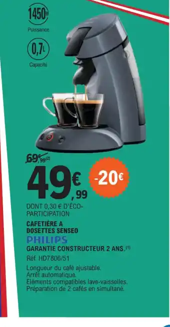 E.Leclerc CAFETIÈRE A DOSETTES SENSEO PHILIPS offre
