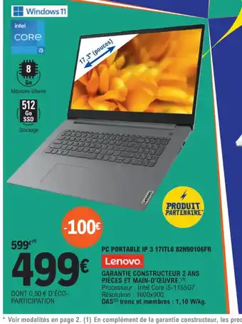 E.Leclerc PC PORTABLE IP 3 171TL6 82H90106FR offre