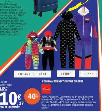 E.Leclerc COMBINAISON NUIT ENFANT OU BÉBÉ offre