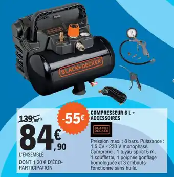 E.Leclerc Brico COMPRESSEUR 6 L + ACCESSOIRES offre