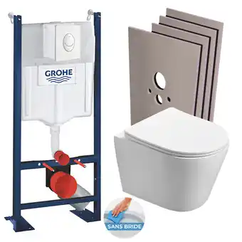 Brico Cash Grohe pack wc bâti autoportant + wc sans bride sat infinitio + abattant softclose + plaque blanc alpin + set habillage offre