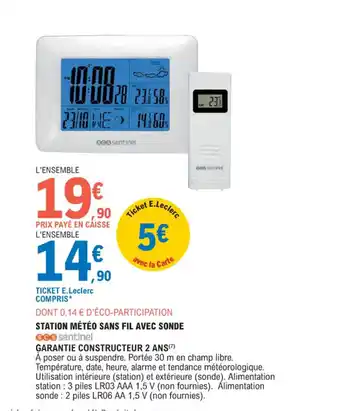 E.Leclerc Brico STATION MÉTÉO SANS FIL AVEC SONDE offre