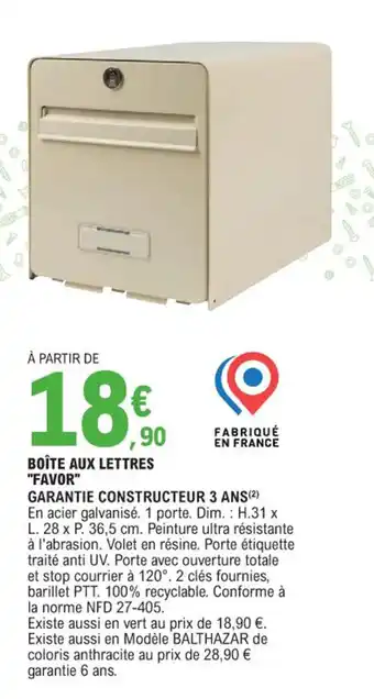 E.Leclerc Brico BOÎTE AUX LETTRES "FAVOR" GARANTIE CONSTRUCTEUR 3 ANS (²) offre