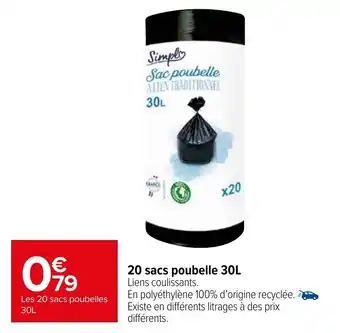 Carrefour Market 20 sacs poubelle 30L offre