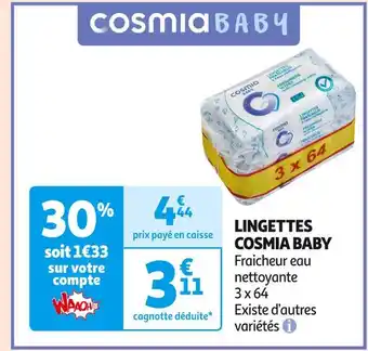 Auchan Supermarché Cosmia baby lingettes offre