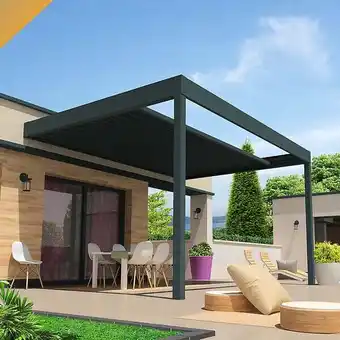 Pergola rétractable hylia 5,00x5,213 m motorisé à télécommande (gris anthracite)