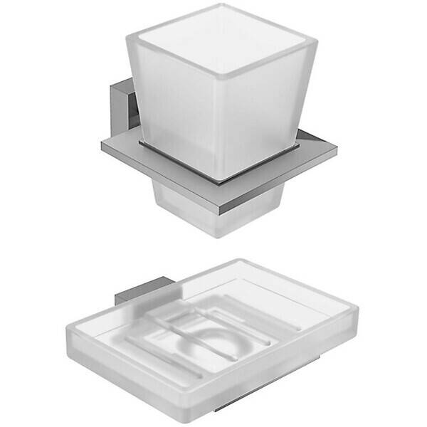 Promo Jacob delafon lot porte savon moderne chrome et porte gobelet moderne avec verre chrome