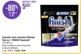 Géant Casino Capsules lave-vaisselle Ultimate Tout en 1 FINISH Powerball offre