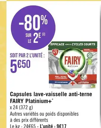 Géant Casino Capsules lave-vaisselle anti-terne FAIRY Platinium+ offre