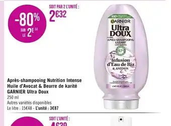 Géant Casino Après-shampooing Nutrition Intense Huile d'Avocat & Beurre de karité GARNIER Ultra Doux offre