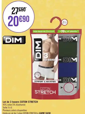 Géant Casino Lot de 3 boxers COTON STRETCH offre