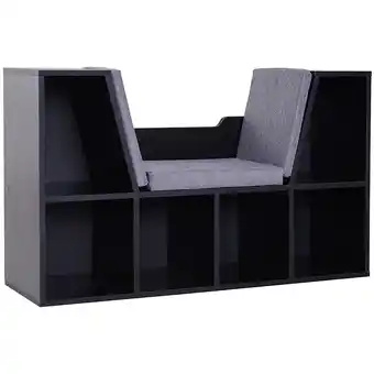 Bricorama Bibliothèque banc 2 en 1 design contemporain 6 casiers 3 coussins fournis 102l x 30l x 61h cm noir gris offre