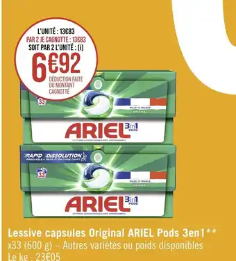 Géant Casino Lessive capsules Original ARIEL Pods 3en1 offre