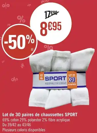 Géant Casino Lot de 30 paires de chaussettes SPORT offre