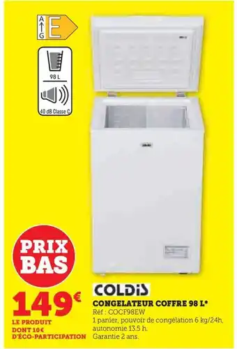 Super U CONGELATEUR COFFRE 98 L* Réf : COCF98EW offre
