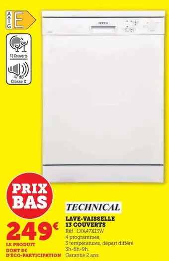 Super U LAVE-VAISSELLE 13 COUVERTS Réf : LVA47X13W offre