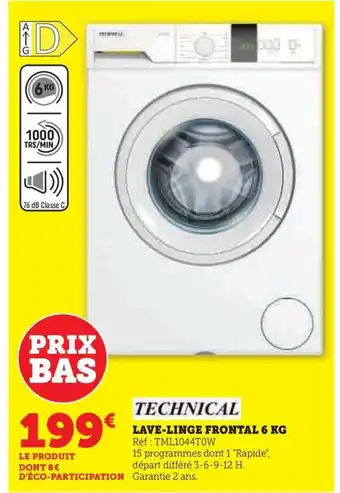 Super U LAVE-LINGE FRONTAL 6 KG Réf: TML1044TOW offre