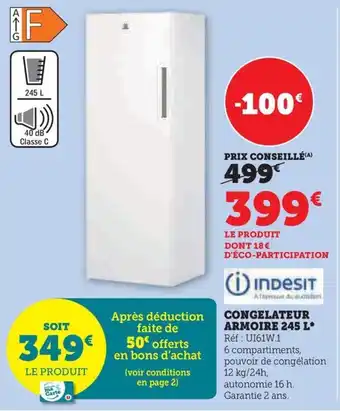 Super U CONGELATEUR ARMOIRE 245 L* Réf : U161W.1 offre