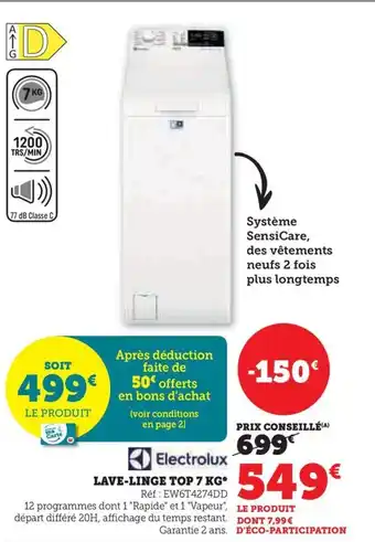 Super U LAVE-LINGE TOP 7 KG* Réf: EW6T4274DD offre