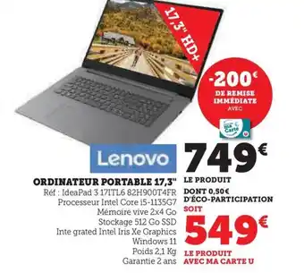Super U ORDINATEUR PORTABLE 17,3" offre