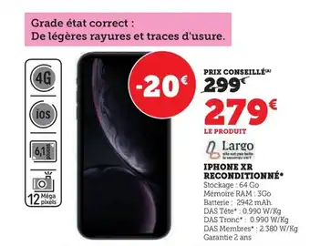 Super U IPHONE XR RECONDITIONNÉ offre