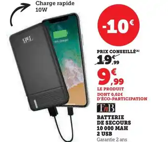 Super U BATTERIE DE SECOURS 10 000 MAH 2 USB offre