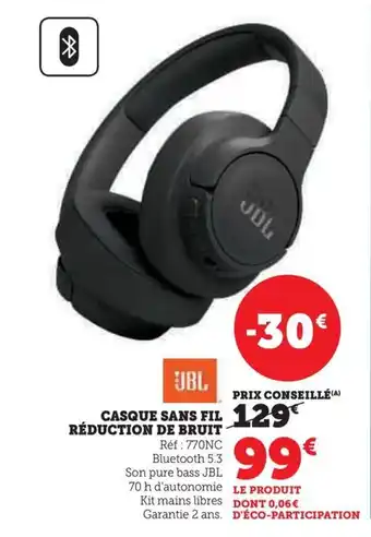 Super U CASQUE SANS FIL RÉDUCTION DE BRUIT offre