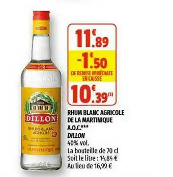 Coccinelle Express Rhum Blanc Agricole De La Martinique A.o.c.*** Dillon offre
