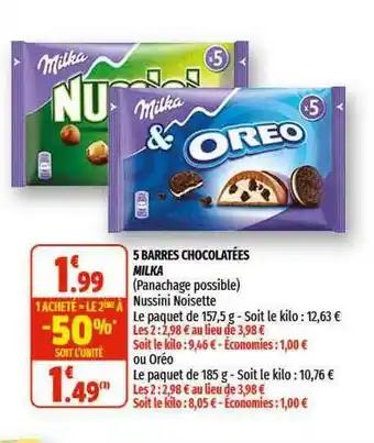 Coccinelle Supermarché 5 Barres Chocolatées Milka offre