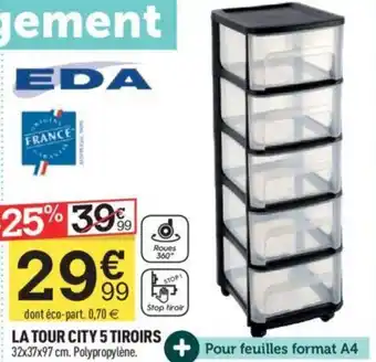 Centrakor LA TOUR CITY 5 TIROIRS 32x37x97 cm. Polypropylène. offre