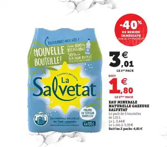 Hyper U Eau Minérale Naturelle Gazeuse Salvetat offre